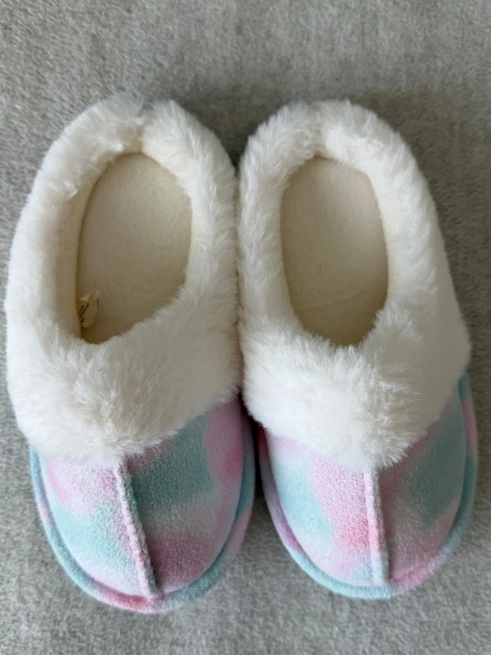 Girls’ TieDye Blue and Pink “Sherpa” Slippers